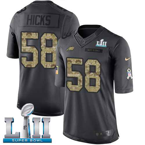 Nike Eagles #58 Jordan Hicks Black Super Bowl LII Youth Stitched NFL Limited 2016 Salute to Service Jersey - Click Image to Close